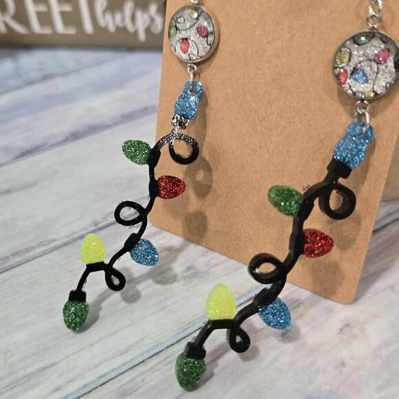 Glitter Christmas Lights Resin Earrings with Color Street Cabochons - Picture 2 of 8